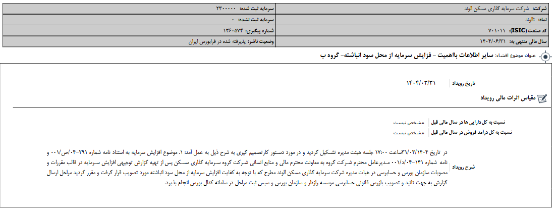 ثالوند از محل سود انباشته افزایش سرمایه می دهد