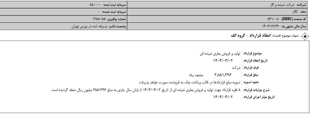 کگاز یک قرارداد منعقد کرد