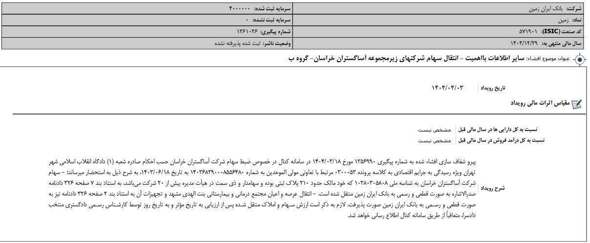انتقال سهام شرکتهای زیرمجموعه وزمین