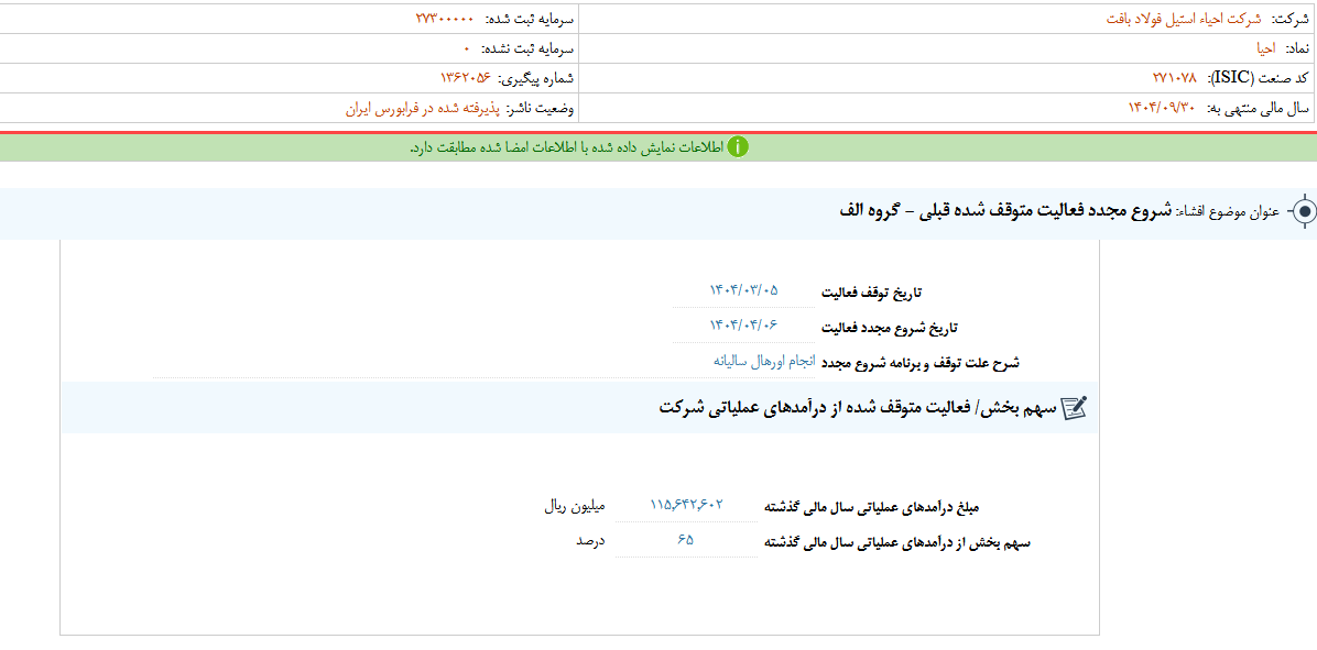 شروع مجدد فعالیت متوقف شده قبلی احیا
