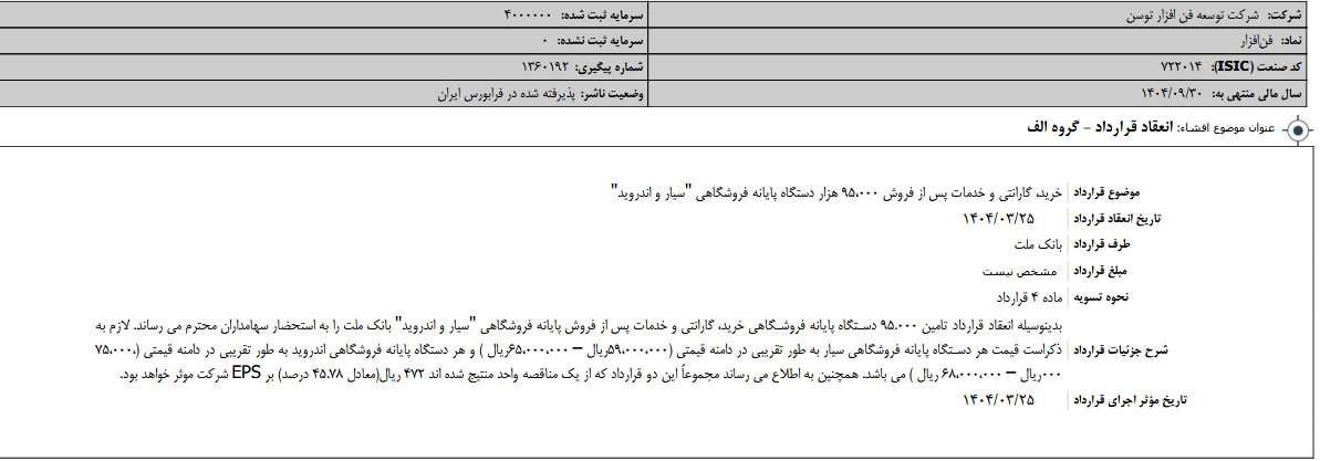فن افزار یک قرارداد منعقد کرد