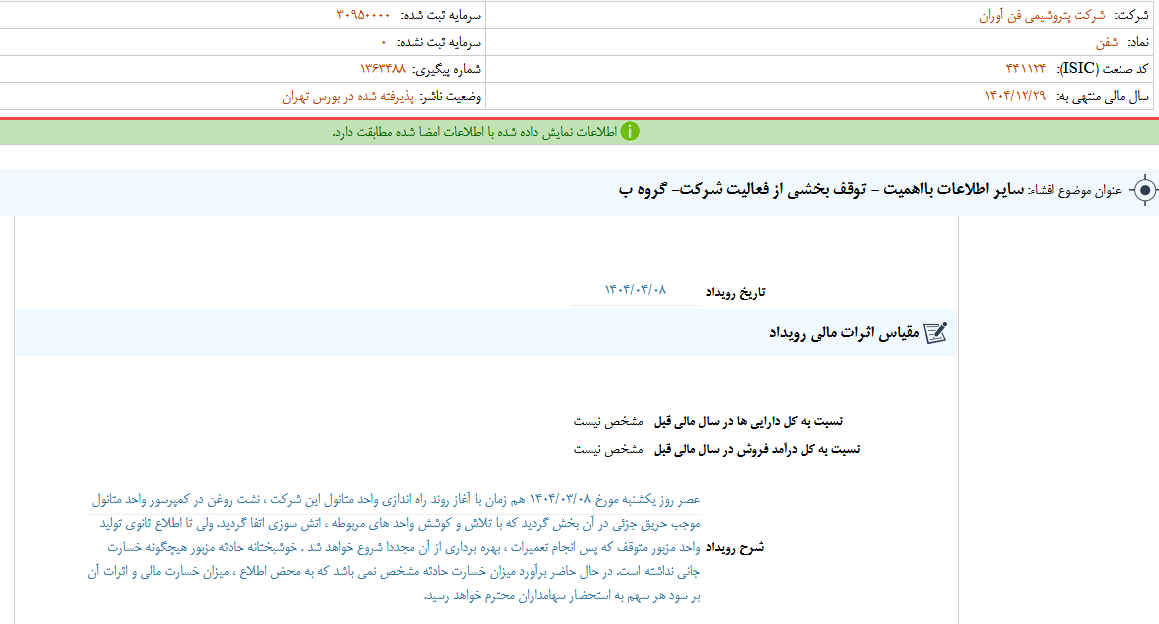 توقف بخشی از فعالیت شفن