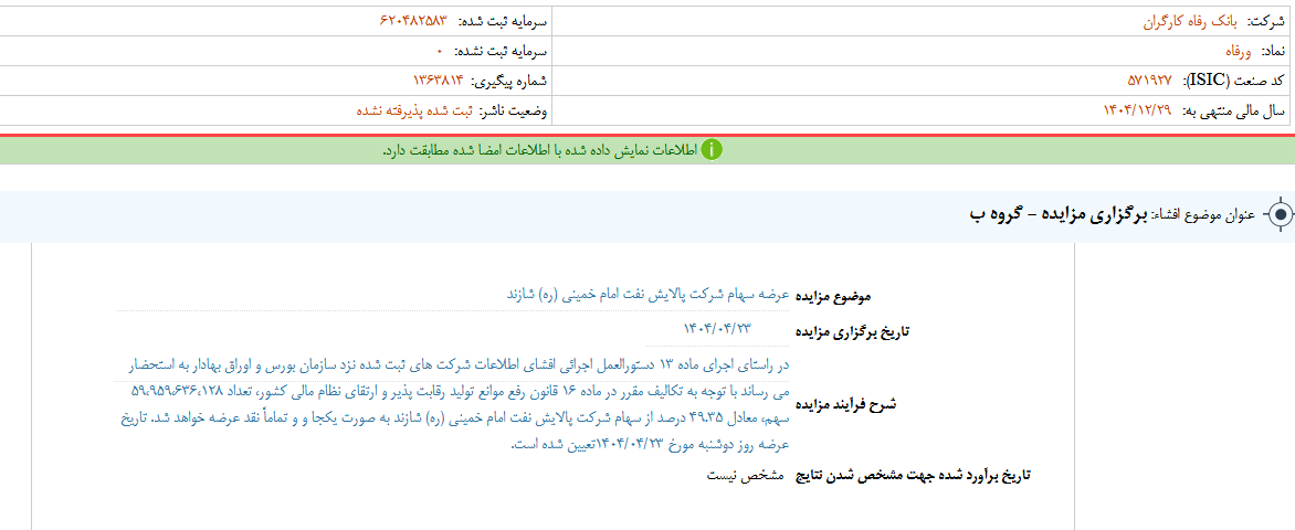 ورفاه مزایده برگزار می کند