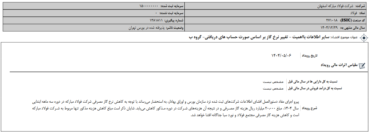 فولاد از تغییر نرخ گاز خبر داد