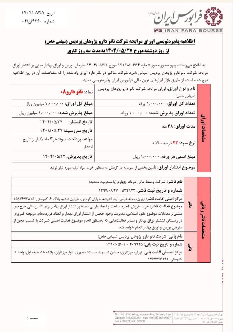 پذیره‌نویسی نانودارو با سود ۲۳ درصد آغاز شد