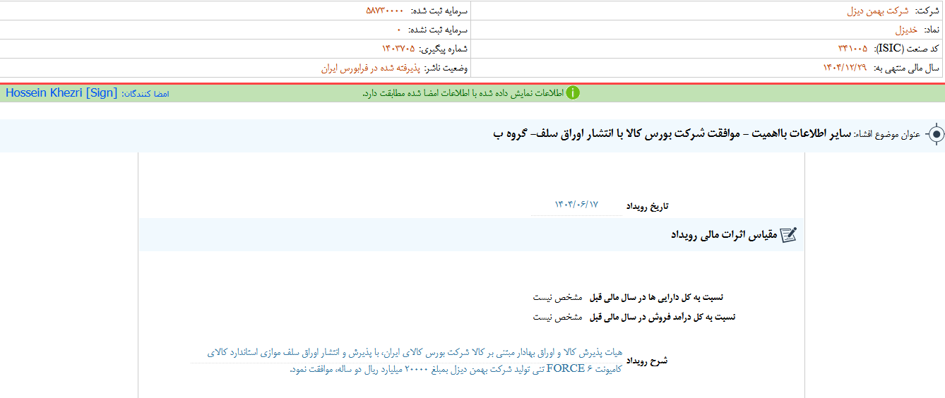 موافقت بورس کالا با انتشار اوراق سلف خدیزل