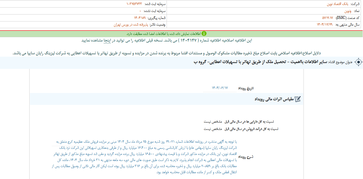 ونویـن برنده مزایده ملک عظیمیه کرج شد