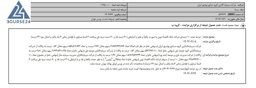 مزایده وصنا بدون نتیجه پایان یافت