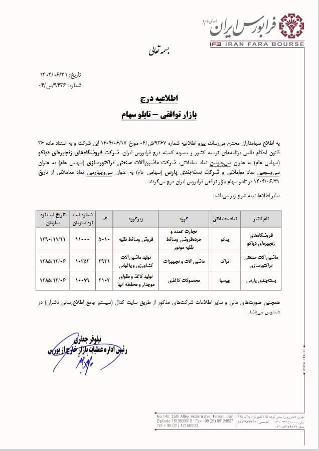 درج سه نماد جدید در بازار توافقی فرابورس