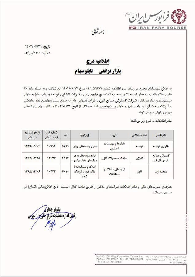 سه نماد جدید به بازار توافقی فرابورس پیوستند
