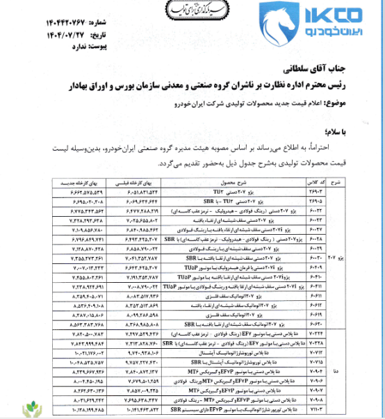اعلام قیمت جدید محصولات ایران‌خودرو