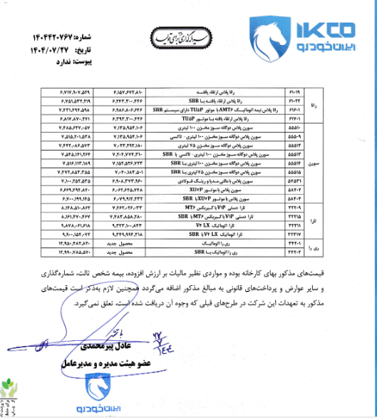 اعلام قیمت جدید محصولات ایرانخودرو