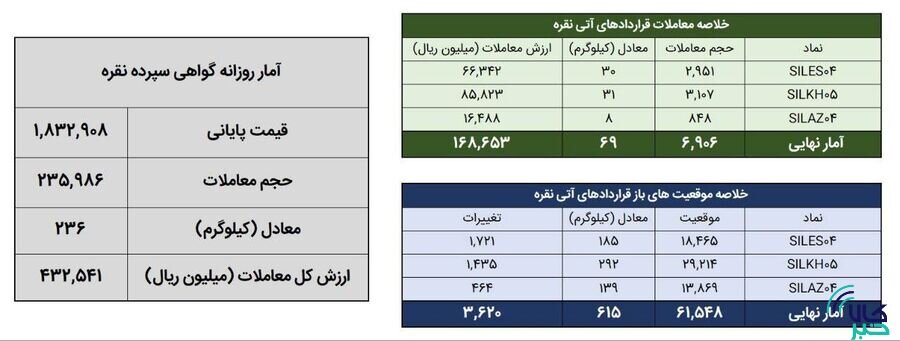 معامله ۳۰۵ کیلوگرم شمش نقره در بورس کالا