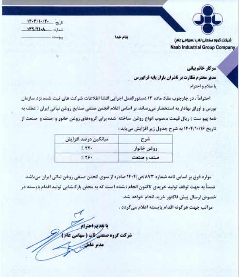 تغییر در اطلاعات غناب تا روشن شدن وضعیت تولید