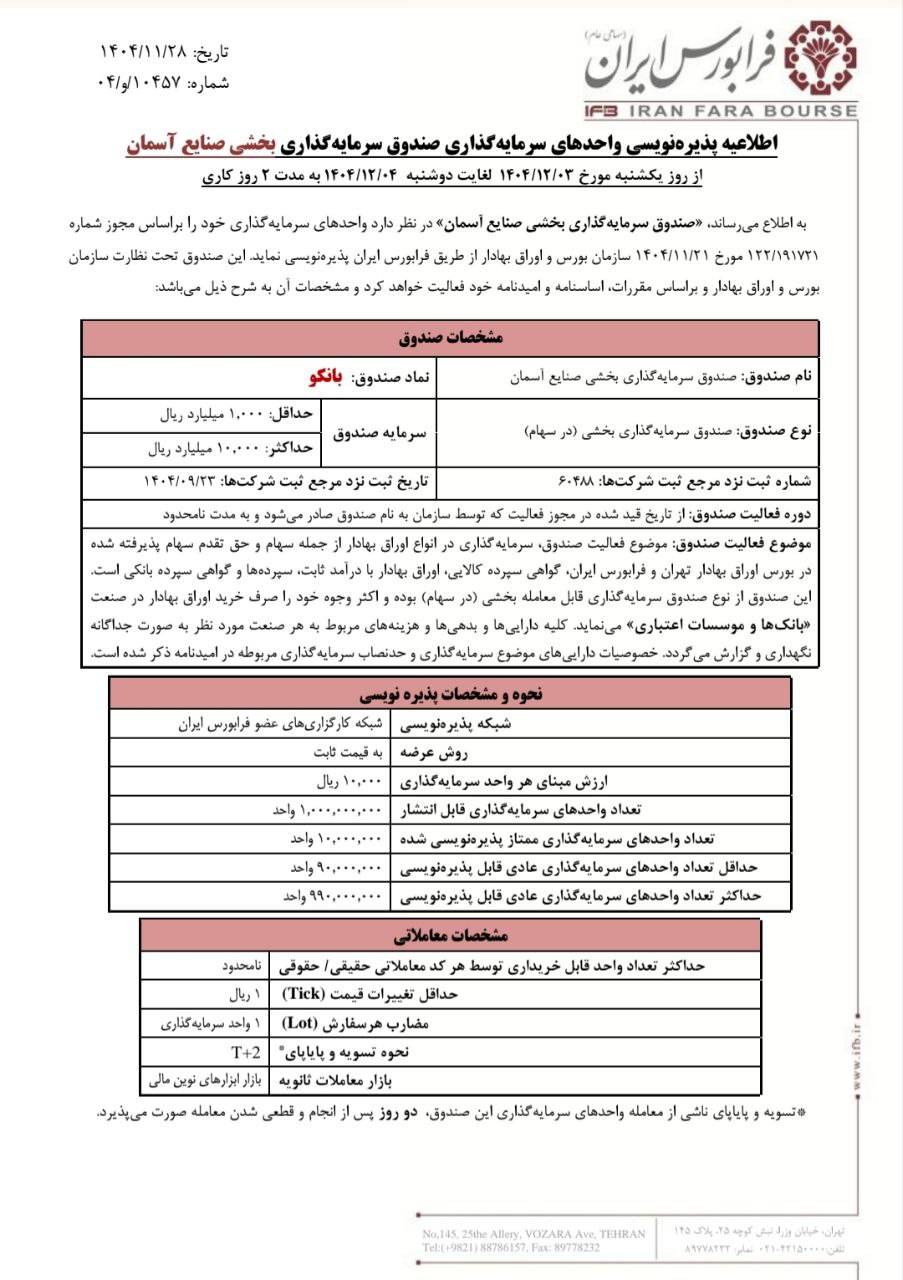 پذیرهنویسی صندوق بخشی بانکو آغاز شد