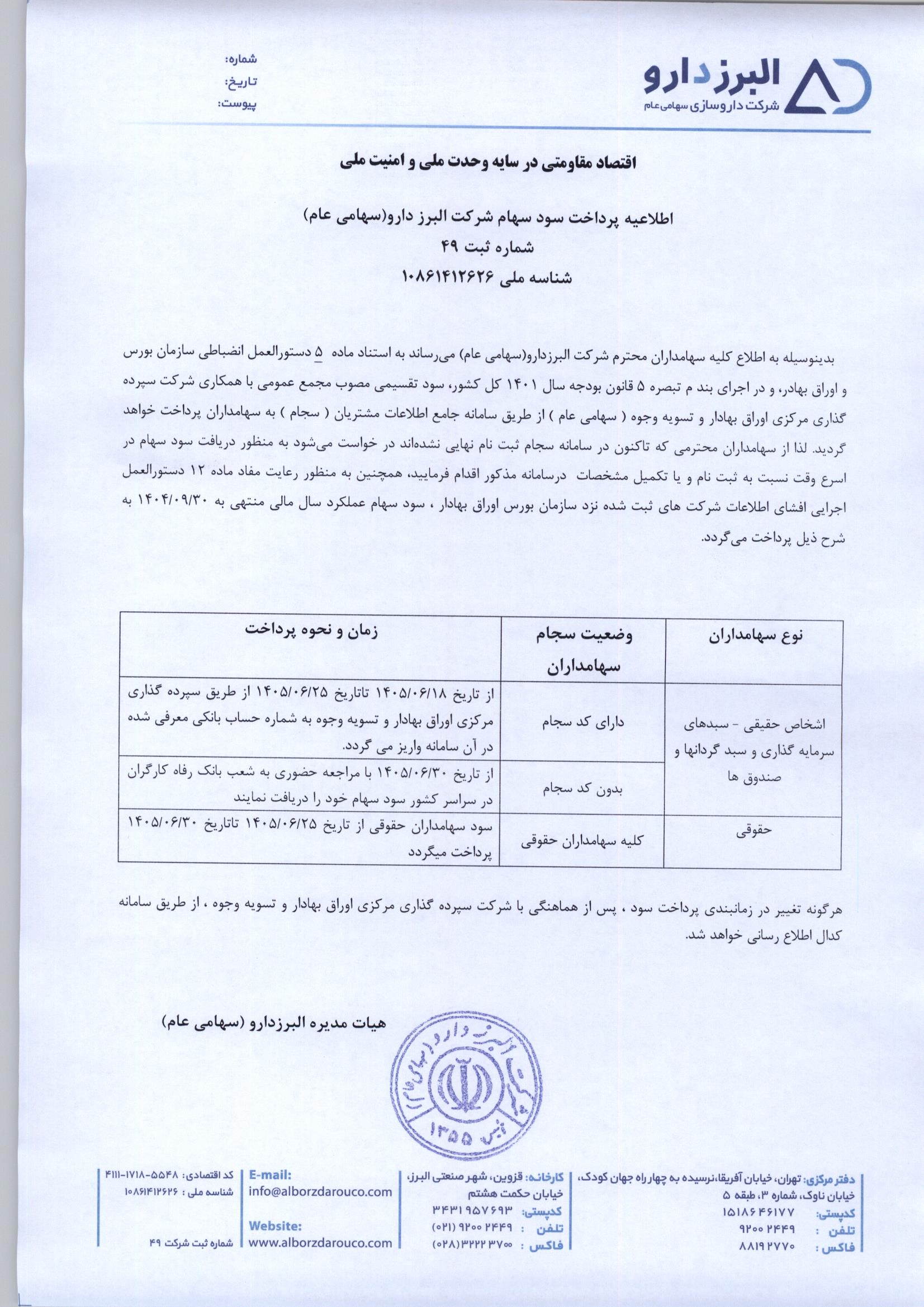 زمان پرداخت سود سهام دالبر مشخص شد