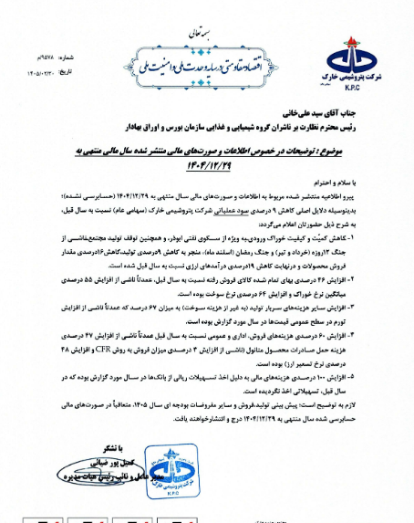 شفافسازی هوشمندانه شخارک درباره کاهش ۹ درصدی سود عملیاتی