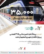 تمدن پیشگام تامین مالی ۳/۵ همتی پروژه قطار شهری اصفهان شد
