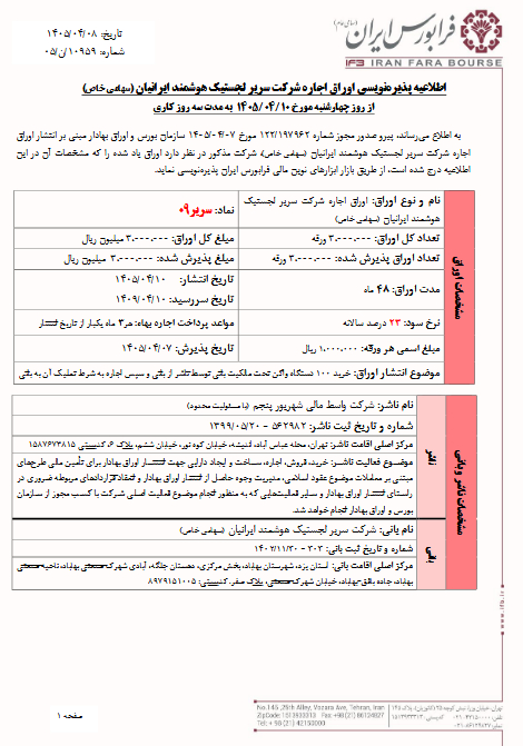 پذیرهنویسی اوراق اجاره سریر ۰۹ در فرابورس