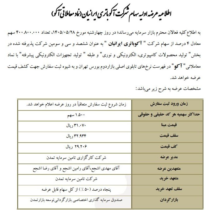 «آکو» مهمان جدید بورس