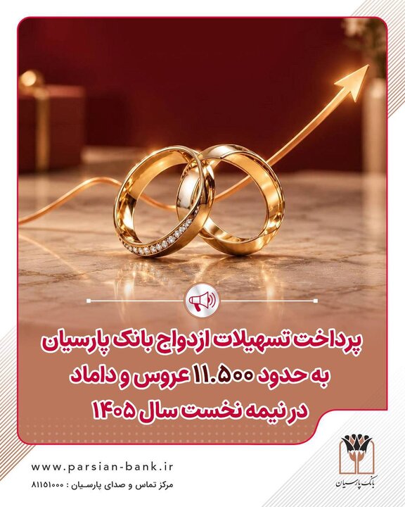 پرداخت تسهیلات ازدواج بانک پارسیان به حدود ۱۱ هزار و ۵۰۰ عروس و داماد در نیمه نخست سال ۱۴۰۵