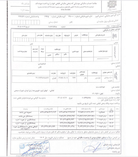 مفاصاحساب مالیاتی سال ۱۴۰۳ فساپ دریافت شد
